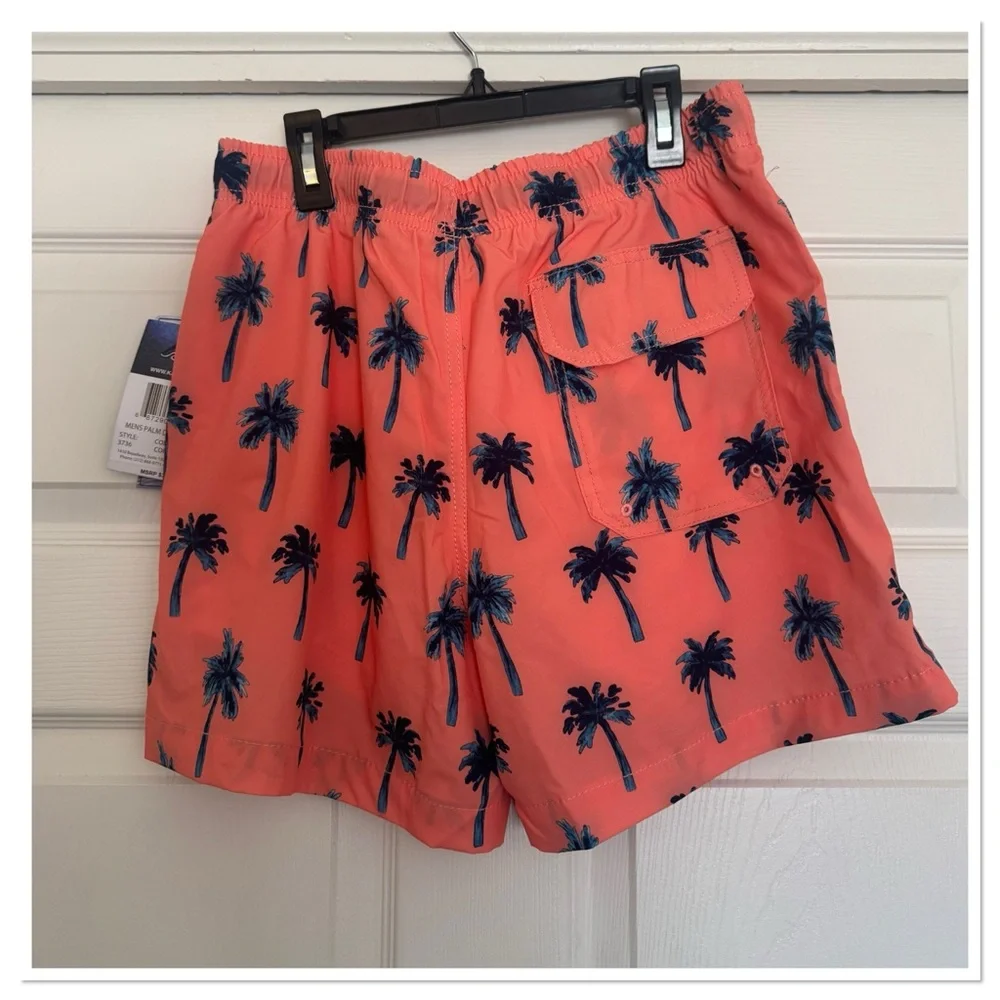 Kanu Surf Men's Tropical Print Palm Desert Swim Trunks - Coral